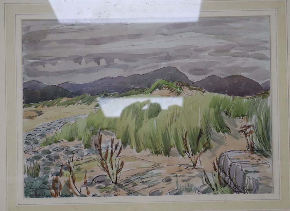 James Tarr (1905-1996), ink and watercolour, Harlech Beach, signed, 25 x 35cm